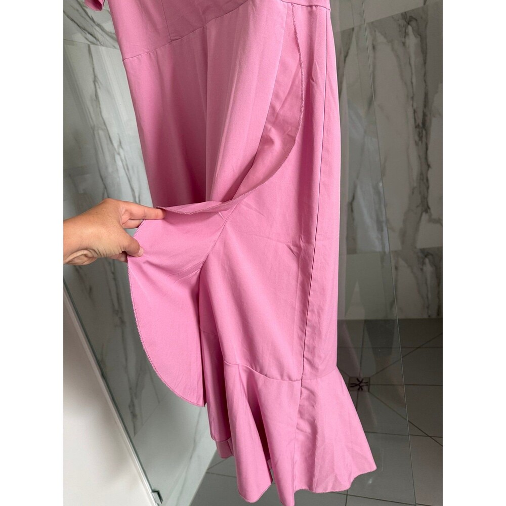 High-Low Ruffle Faux Wrap Dress, Pink, Medium - Picture 4 of 7
